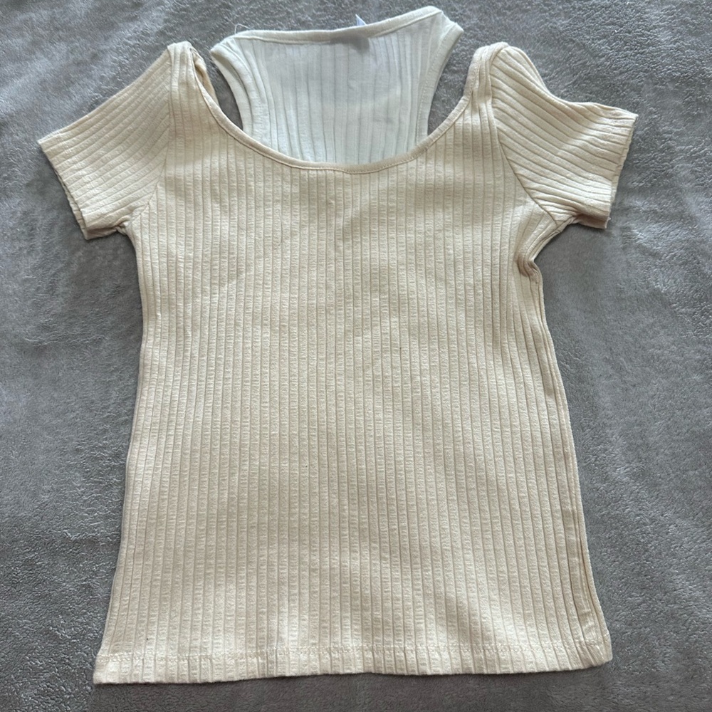 Zara Cream Ribbed Cutout Top - Picture 3 of 4